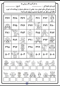کاربرگ عدد نویسی ریاضی پایه دوم دبستان