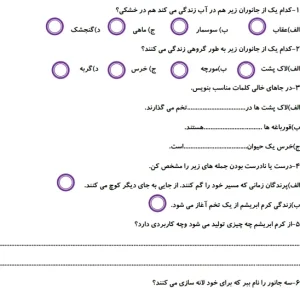 کاربرگ فصل دهم علوم دوم ابتدایی