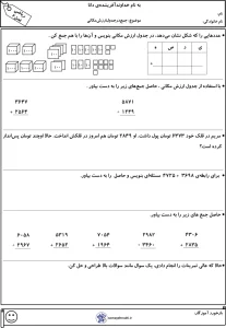 کاربرگ فصل ۶ (جمع در جدول ارزش مکانی) ریاضی پایه سوم