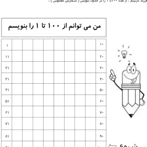کاربرگ عددنویسی به عقب 1 تا 100