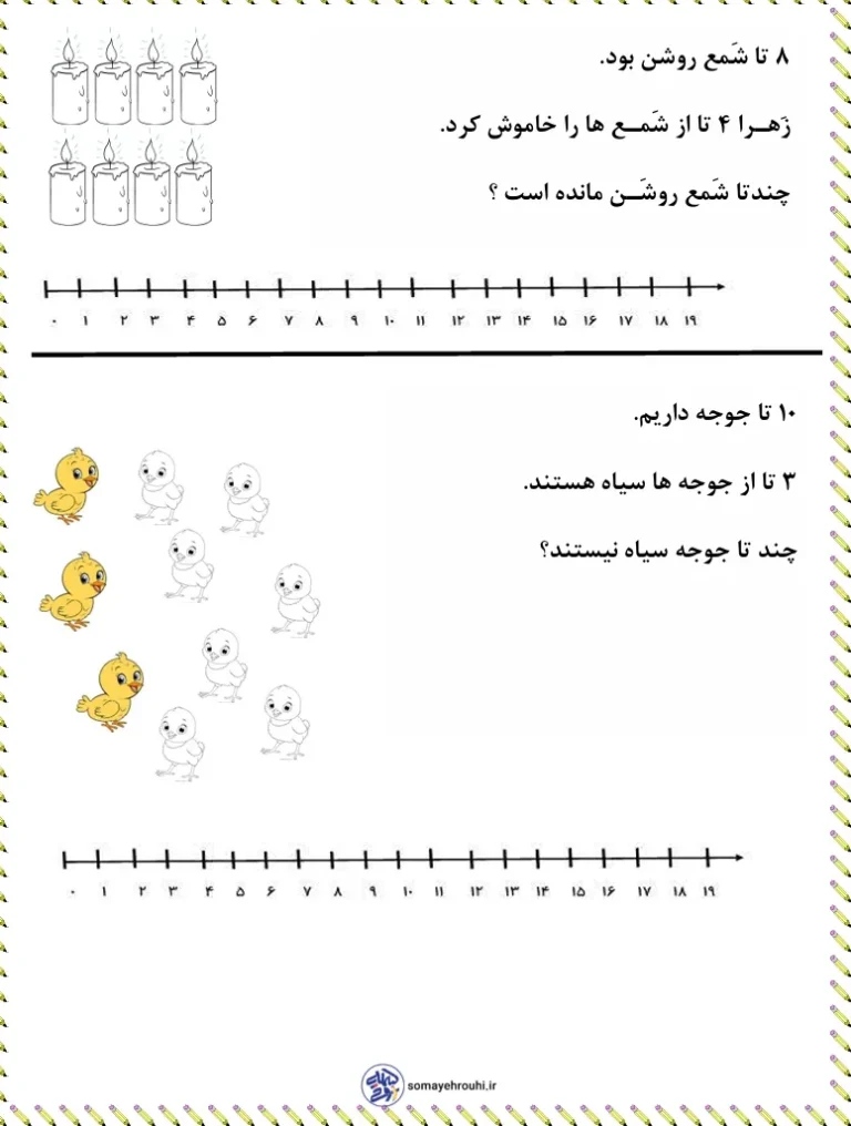 کاربرگ مسئله (تفریق) ریاضی اول دبستان