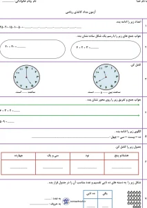 نمونه سوال ریاضی نوبت دوم پایه اول 5 نمونه سوال ریاضی نوبت دوم پایه اول