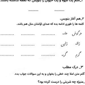تمرین فارسی ویژه ورودی دوم دبستان