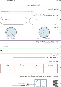 نمونه سوال رایگان ریاضی پایه اول نوبت دوم