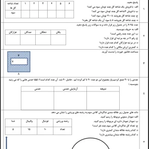 نمونه سوال ریاضی سوم دبستان نوبت دوم