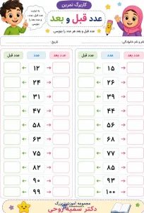 کاربرگ آموزشی «عدد قبل و بعد» – تمرین ریاضی ویژه کلاس اول دبستان