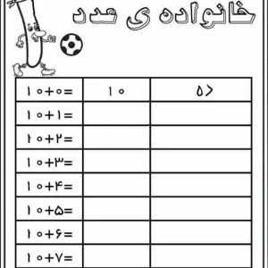 کاربرگ مرور اعداد دو رقمی بهمراه حروف