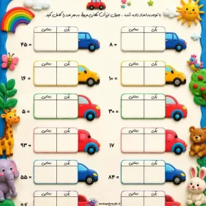 کاربرگ مرور جدول ارزش مکانی ریاضی اول ابتدایی