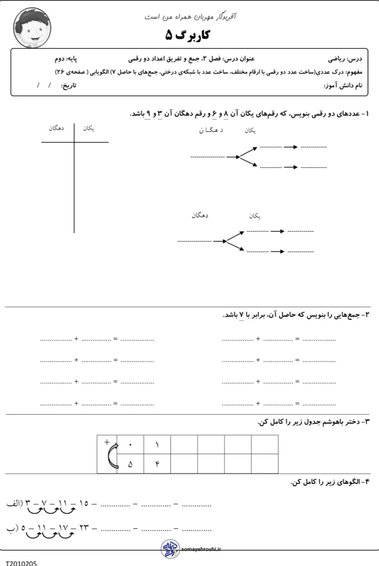 نمونه سوال ریاضی دوم دبستان